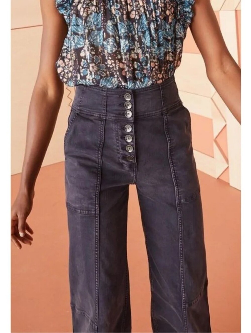 $350 ULLA JOHNSON Greer High Waisted Wide Leg Jeans